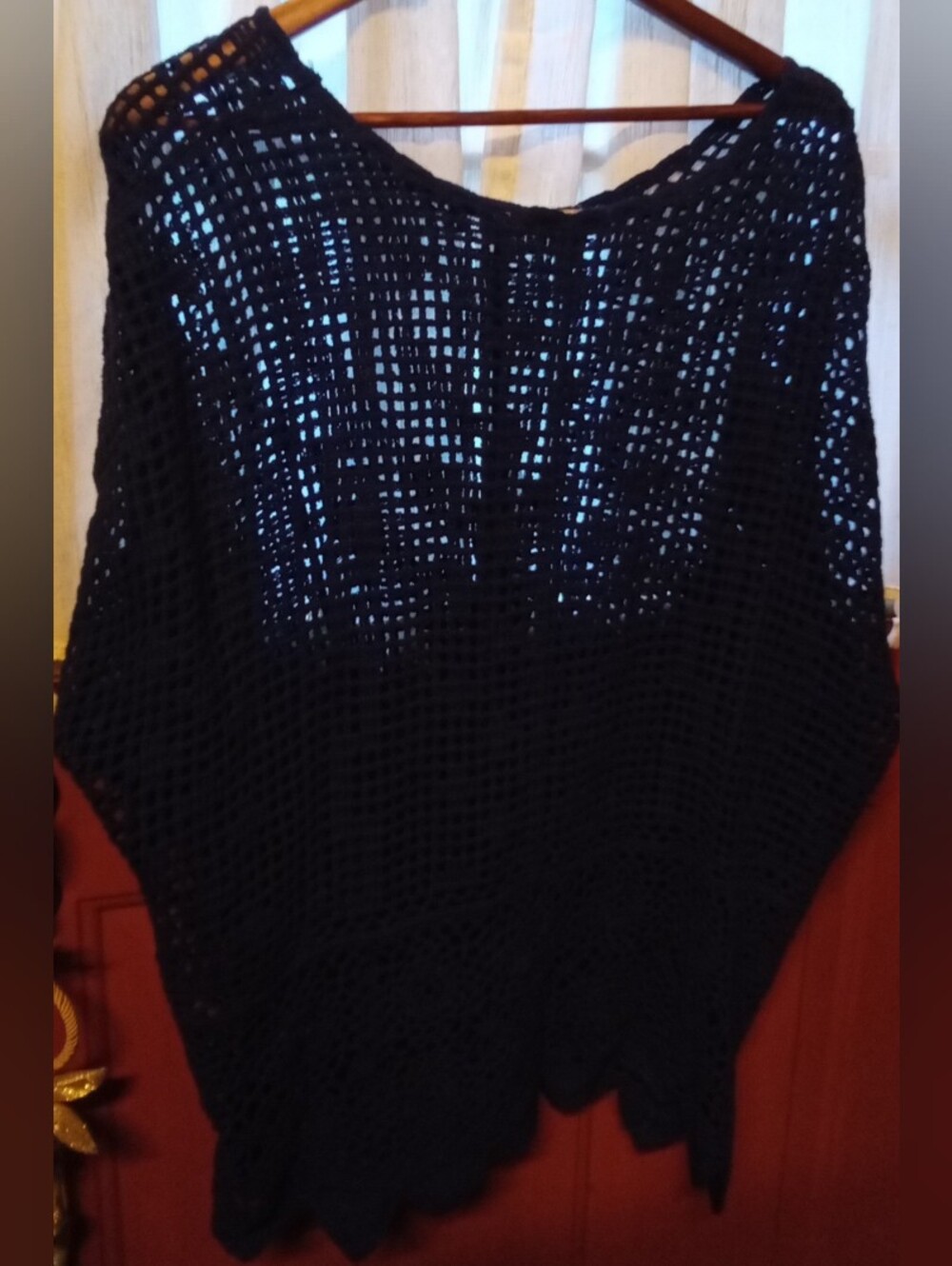 Roaman's Navy Open-Knit V-Neck Crochet Cardigan - Picture 2 of 3